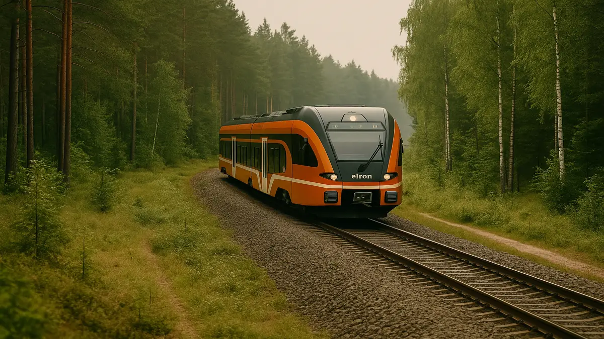 Estonia Travel Guide 2025: Essential Tips for an Unforgettable First Trip 4 Elron train passing through a lush Estonian forest with pine and birch trees – Estonia Travel Guide