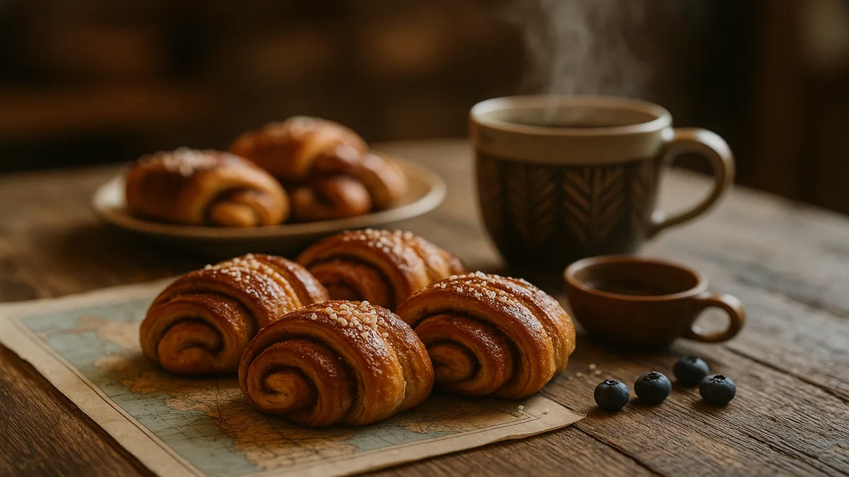 Finland Travel Guide 2025: Essential Tips for a Magical Arctic Adventure 8 Freshly baked Korvapuusti cinnamon buns on a wooden table with coffee – Finland Travel Guide