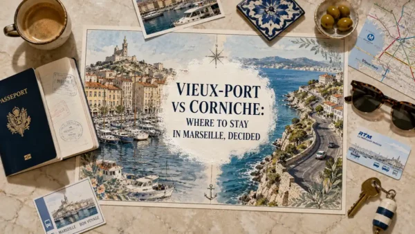 Marseille flat lay comparing Vieux-Port harbor with the Corniche coastal road