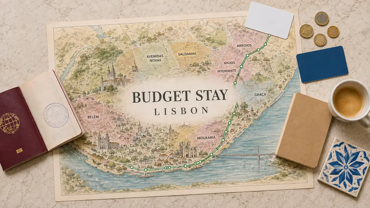 Where to Stay in Lisbon on a Budget: Cheap Areas That Work 2 Lisbon budget-stay map highlighting Anjos, Intendente, Arroios, Mouraria and other lower-cost areas