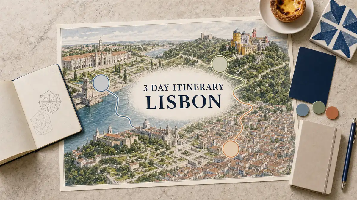 Lisbon 3 Day Itinerary: The Route That Settles Day 3 2 Lisbon three-day itinerary map linking the historic centre, Belem and the wooded palaces of Sintra