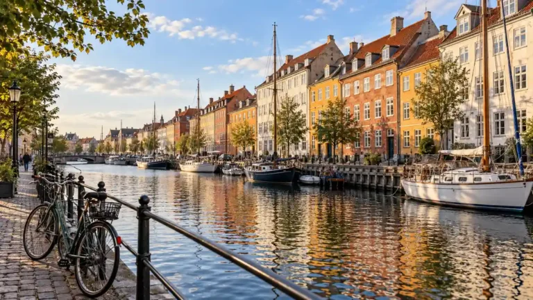 Copenhagen Transport: Which Ticket to Buy and How to Get Around 6 Bicycles beside a Copenhagen canal with moored sailboats and sunlit colorful townhouses.