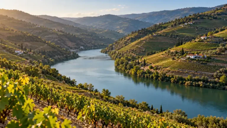 Travel to Douro Valley, Portugal: Where to Base and How Long 4 Terraced vineyards covering steep hills above a bend in the Douro River near Pinhao