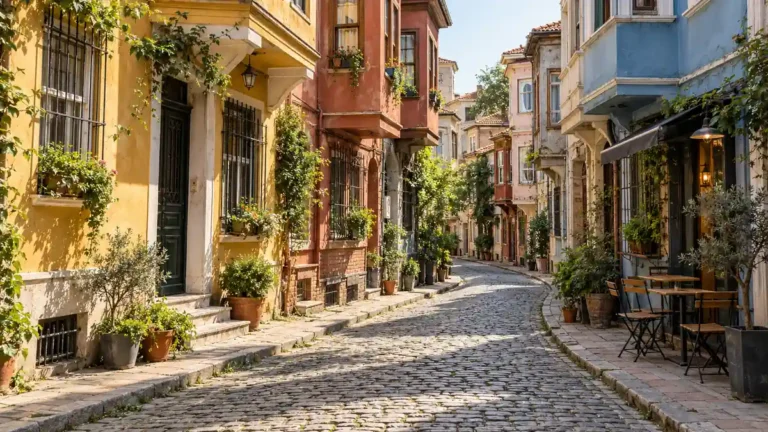 Things to Do in Istanbul: What to See First, Area by Area 7 Colorful historic houses along a sloping cobbled street in Balat, Istanbul