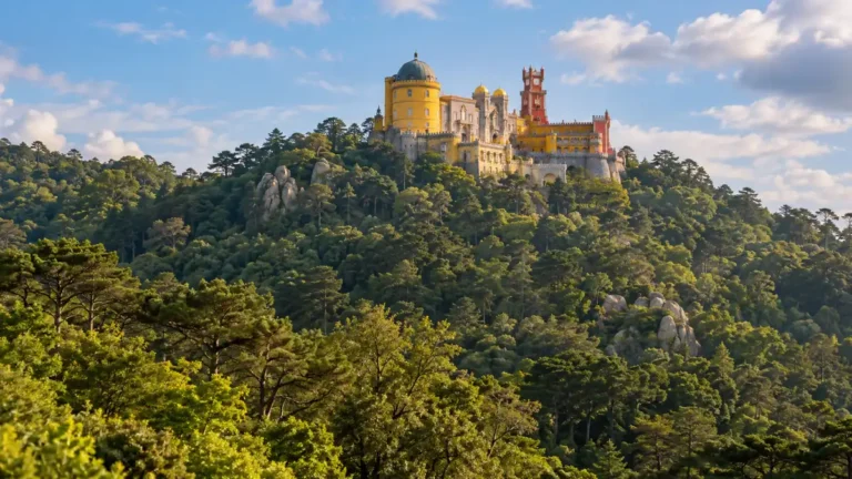 Travel to Sintra, Portugal: Which Palaces and How Long to Stay 7 Pena Palace rising above wooded hills in Sintra under soft afternoon sunlight