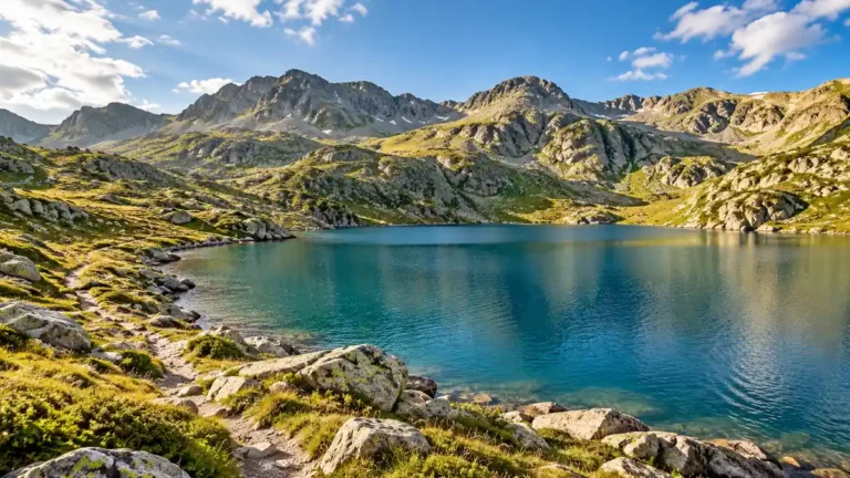 Things to Do in Andorra: Lakes, Spas and Snow by Season 4 A blue mountain lake surrounded by rocky Pyrenean ridges, alpine grass and a shoreline walking trail.