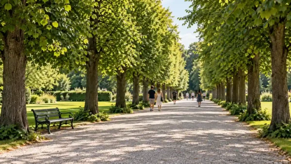 Things to Do in Copenhagen: What Is Worth Your Time 11 Sunlit gravel avenue lined with clipped green trees and distant walkers in a formal garden